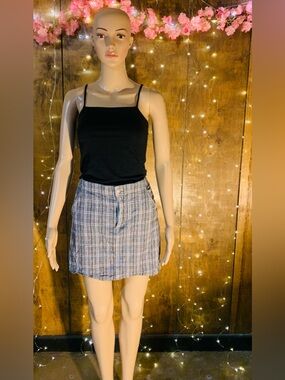 Hollister White, Black and Gray Plaid Mini Skirt with top